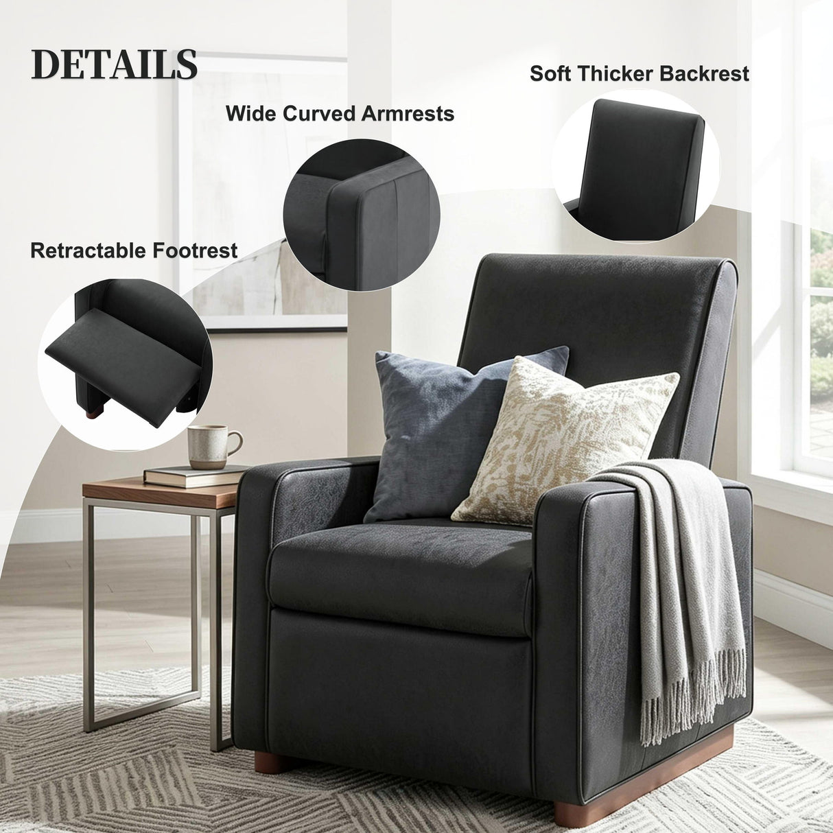 Manual Recliner Chair, 2 Position With 160° Adjustable Backrest For Living Room