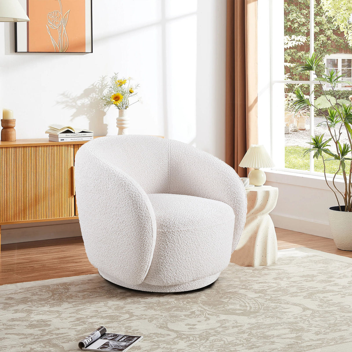 Swivel Accent Upholstered Barrel Chair - White