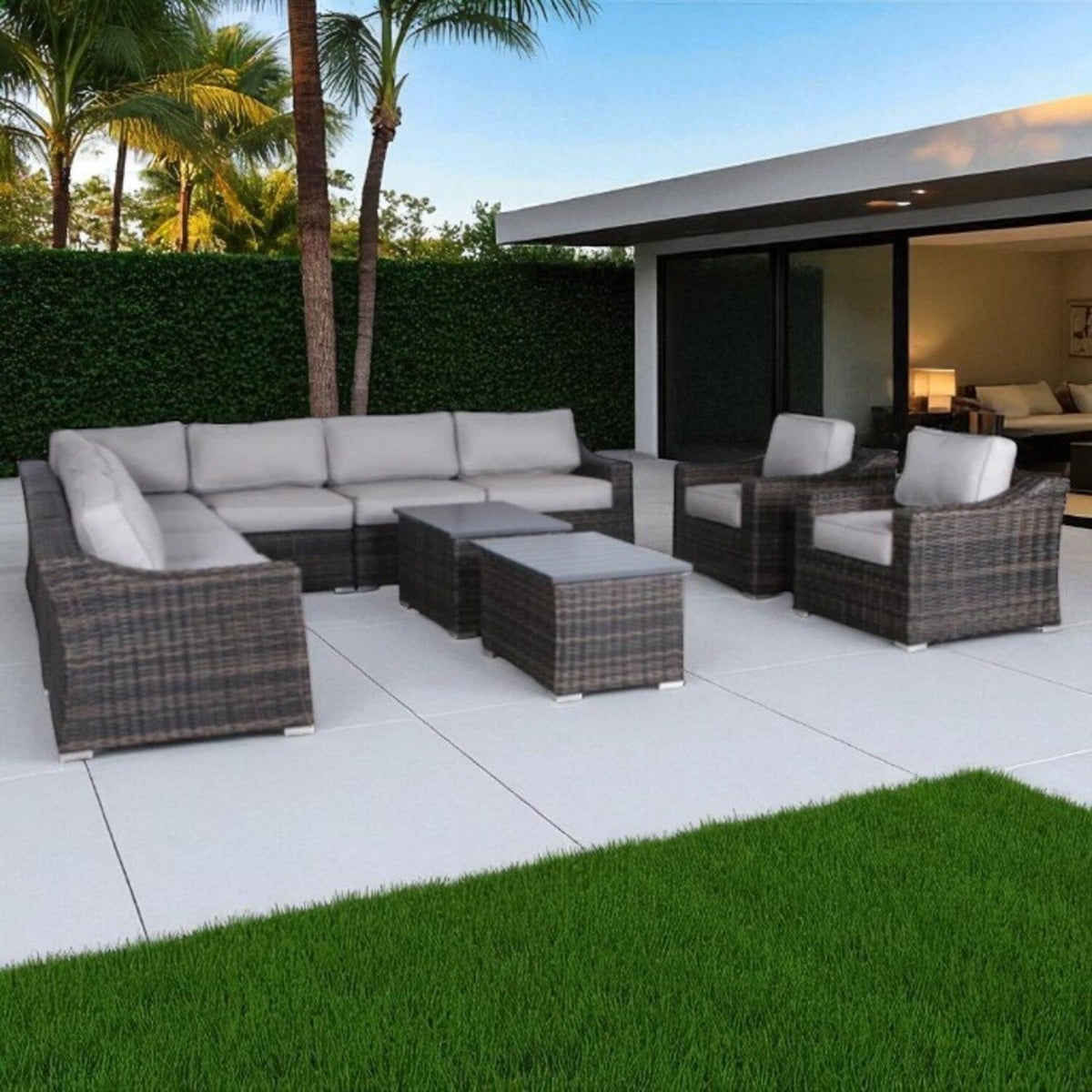 Resort 8 Person Wicker Patio Seating Set With Cushions - Espresso