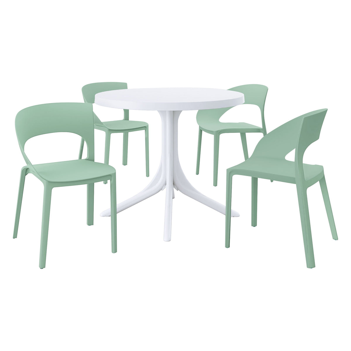 4 Piece Set Of Color Block Designed Single Chairs With Round Table - Haze Green / White