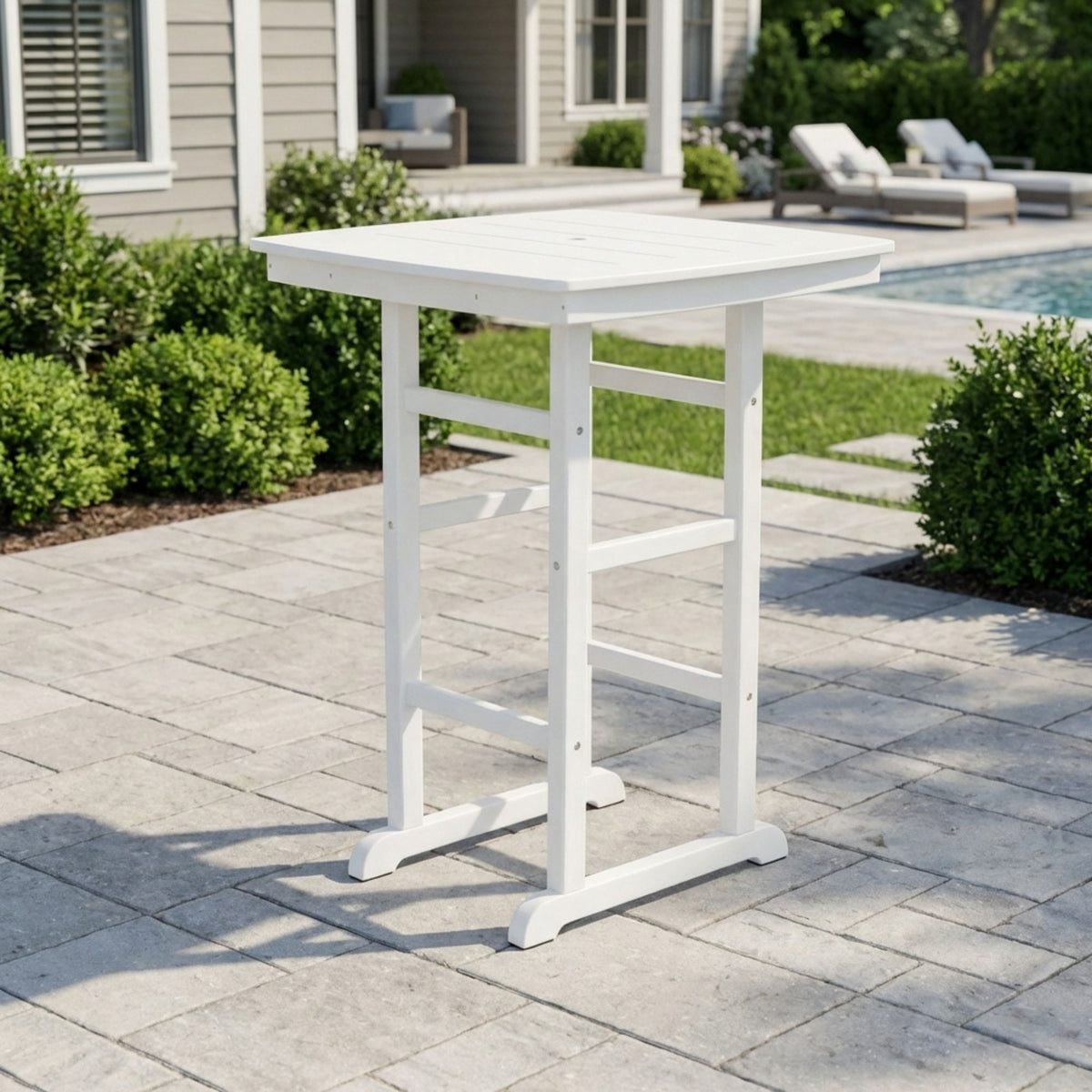 Outdoor Bar Height Patio Table With Slatted Top - Antique White / White