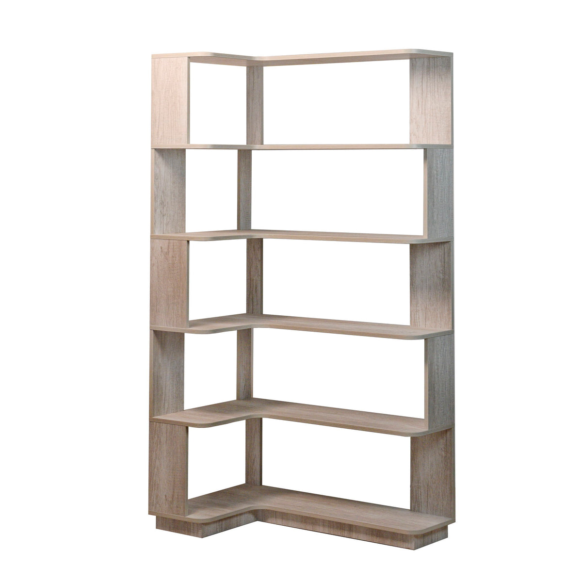 L-Shaped Corner Bookshelf 90Cm Extended Size 5 Tier Freestanding Display Shelf With Anti Tip Safety Features - Light Gray