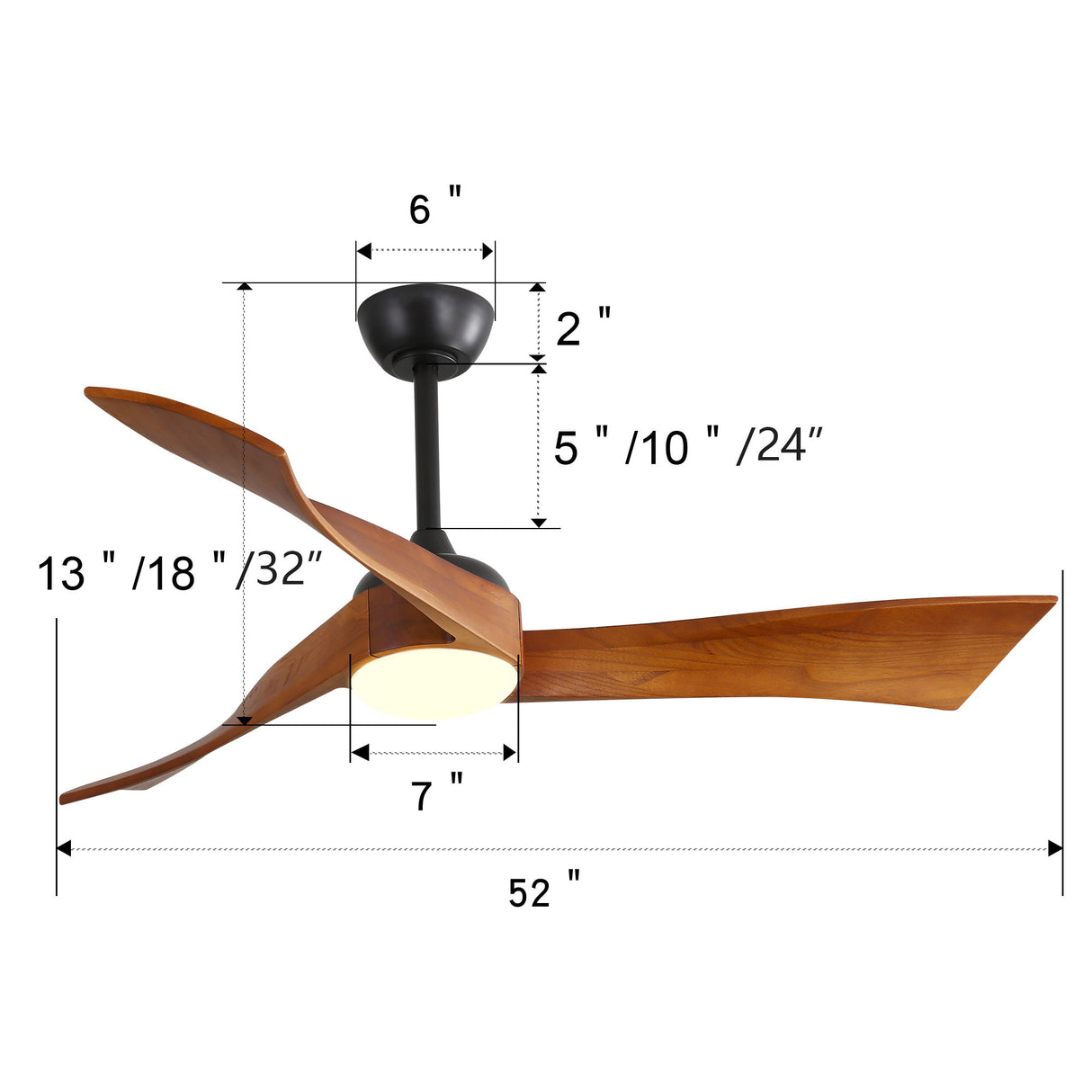 52" Ceiling Fan With Blades And 6 Speed Remote Control DC Motor