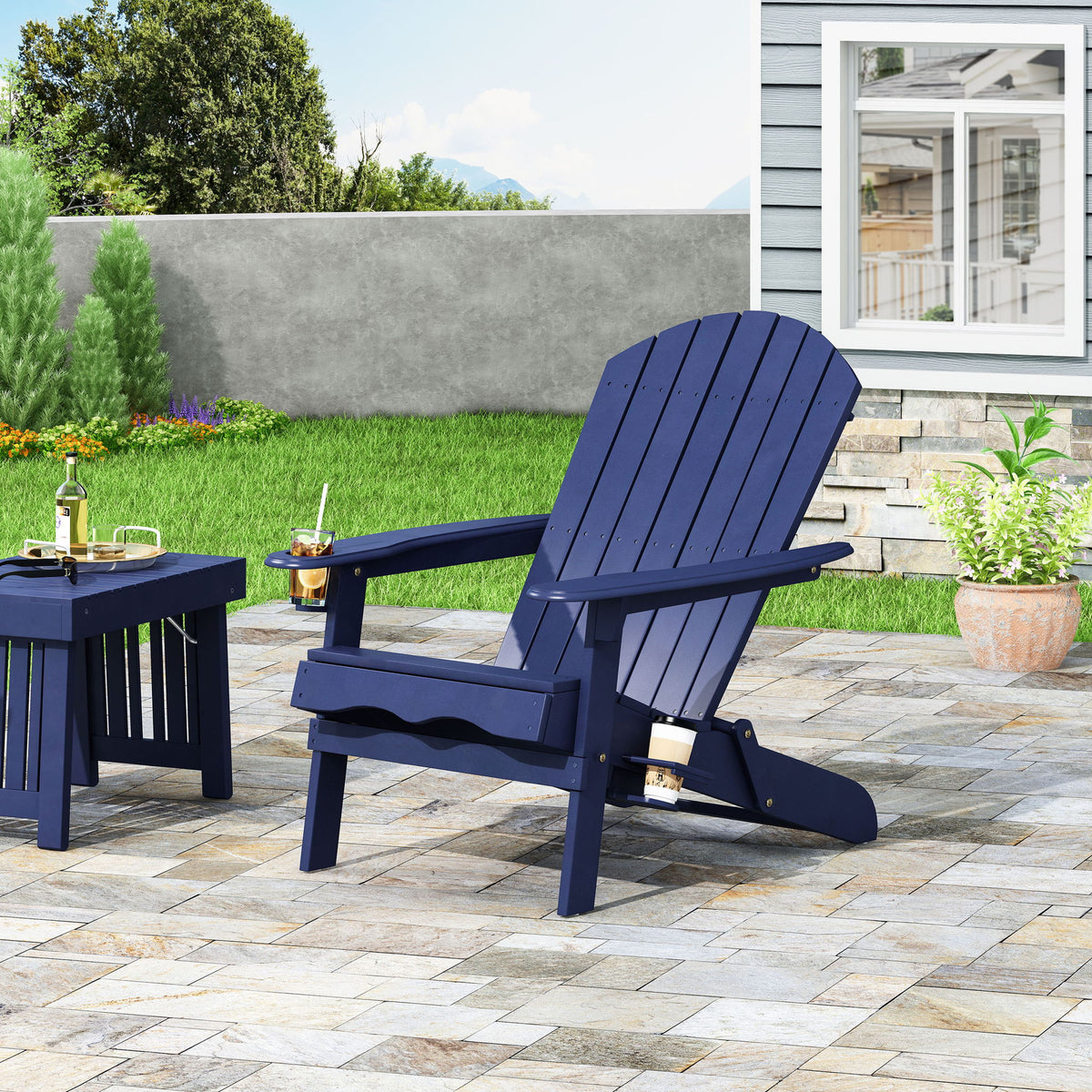Zenithia - Outdoor Foldable Adirondack Chair With 2 Cup Holders