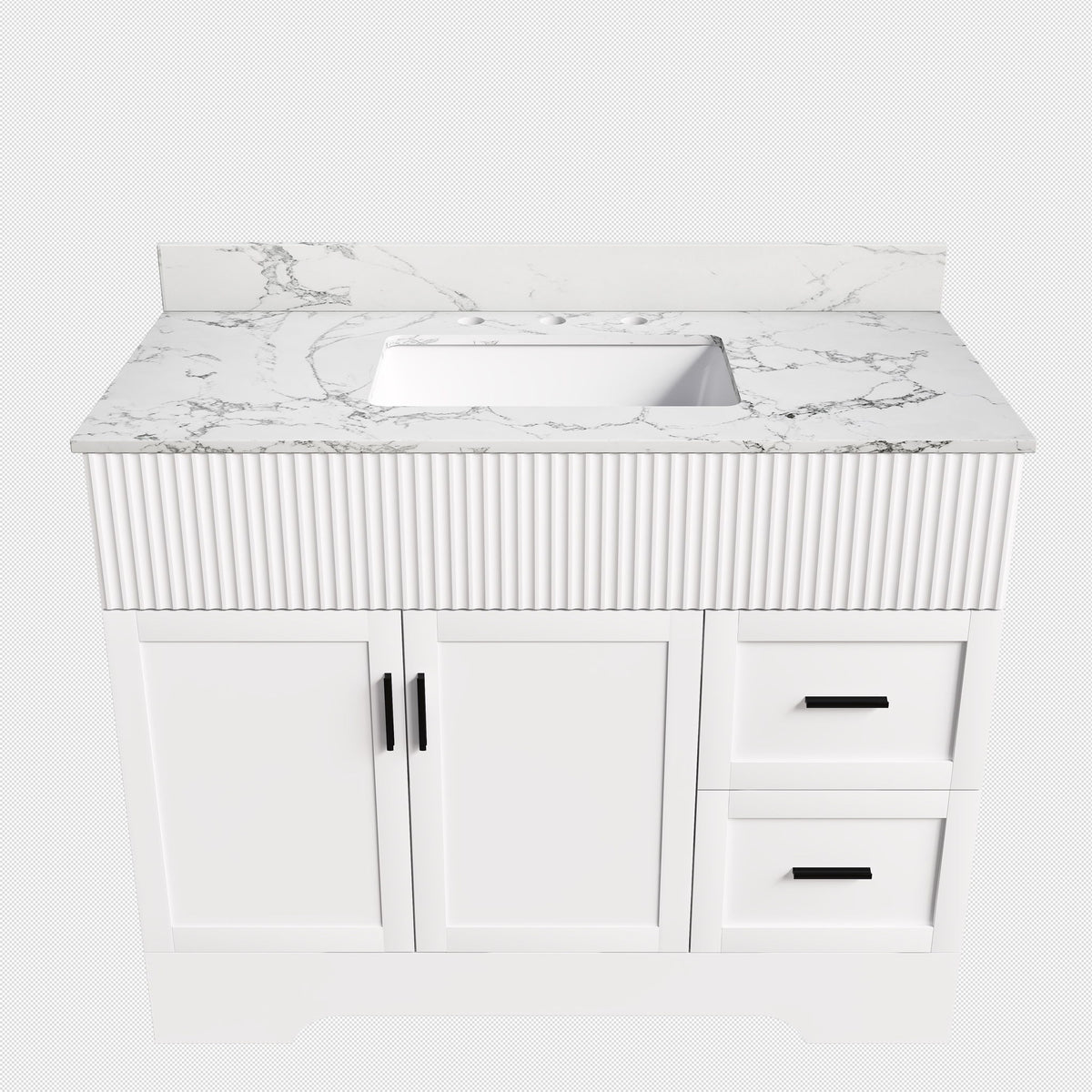 Bathroom Vanity Set, Fluted Cabinet, Soft Close Doors & Drawers, 3 Faucet Holes, Sink Included - White