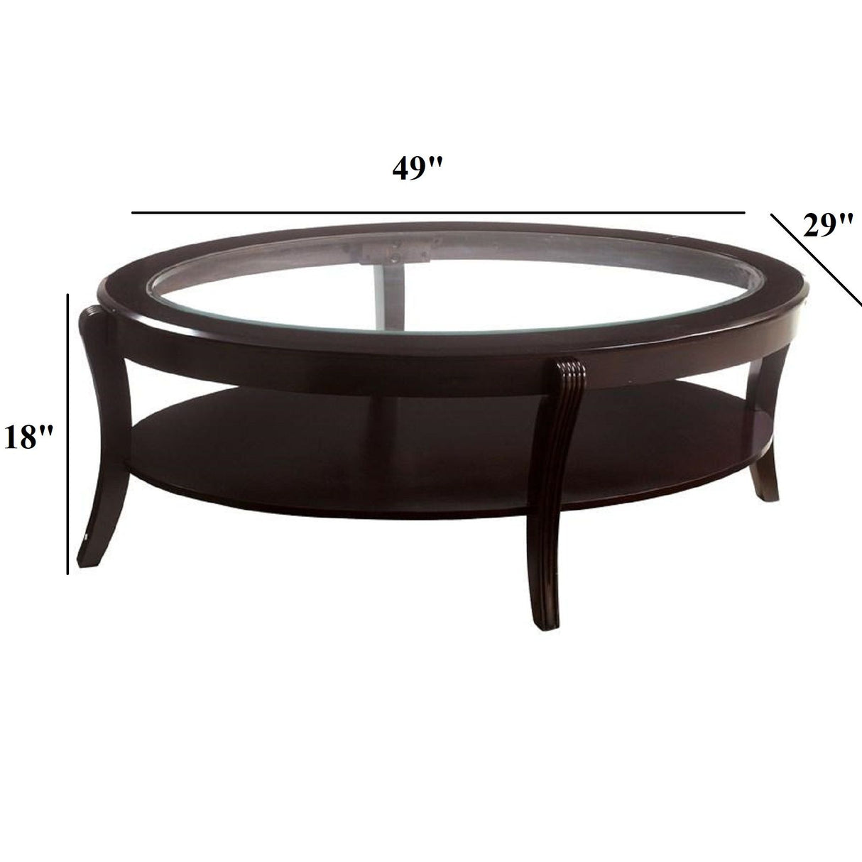 Oval Coffee Table With Beveled Glass Top And Open Lower Shelf - Espresso