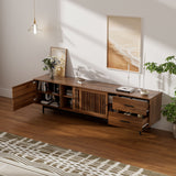 TV Stand, Media Console With 2 Drawers, Soft Closing Hinges, Adjustable Shelves, Slatted Design - Walnut