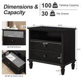 Nightstand With Charging Station, 2 Drawer Bedside Table - Black