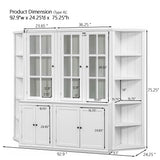 Retro Style Wall Suit With Glass Doors, 75.25" Tall Display Cabinets & Triangle Sided Bookshelves - White