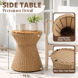 Stool With Lid, Wicker Accent Table, Indoor Outdoor Side Table - Brown White