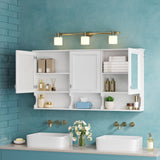 Wall-Mounted Mirror Medicine Cabinet With Adjustable Shelf And Open Shelves, Bathroom Storage Cabinet Over Toilet - White