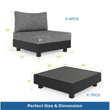 Patio Sectional Set With Modular Armless Chairs And Coffee Table - Gray