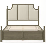 Farmhouse Platform Bed Frame With Tall Linen Upholstered Headboard