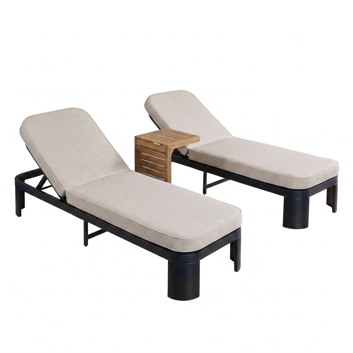 Outdoor Chaise Lounge Set With Side Table, 5 Position Adjustable Patio Recliner
