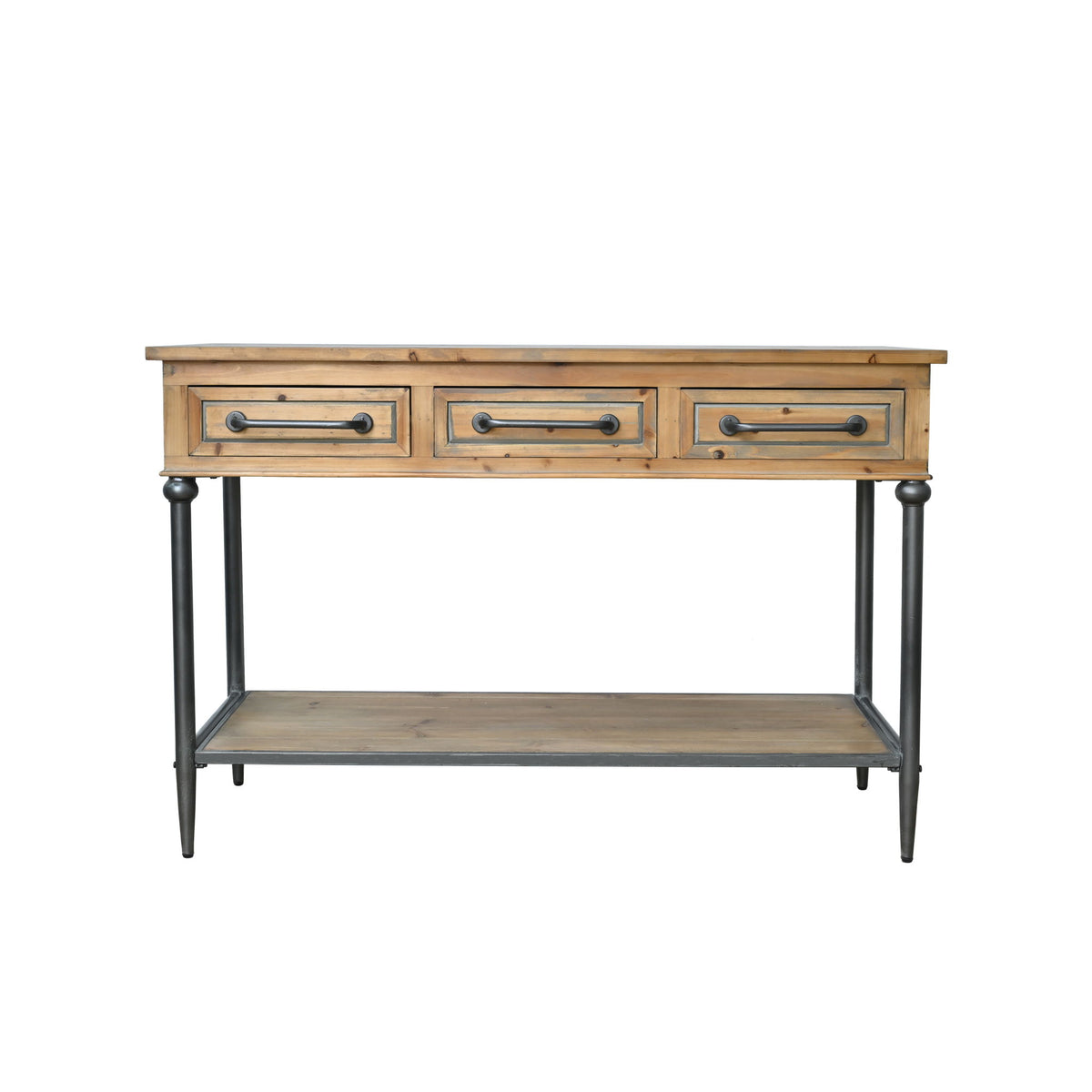 Accent Storage Console Table With Open Shelf And 3 Drawers For Living Room - Natural Wood / Brown
