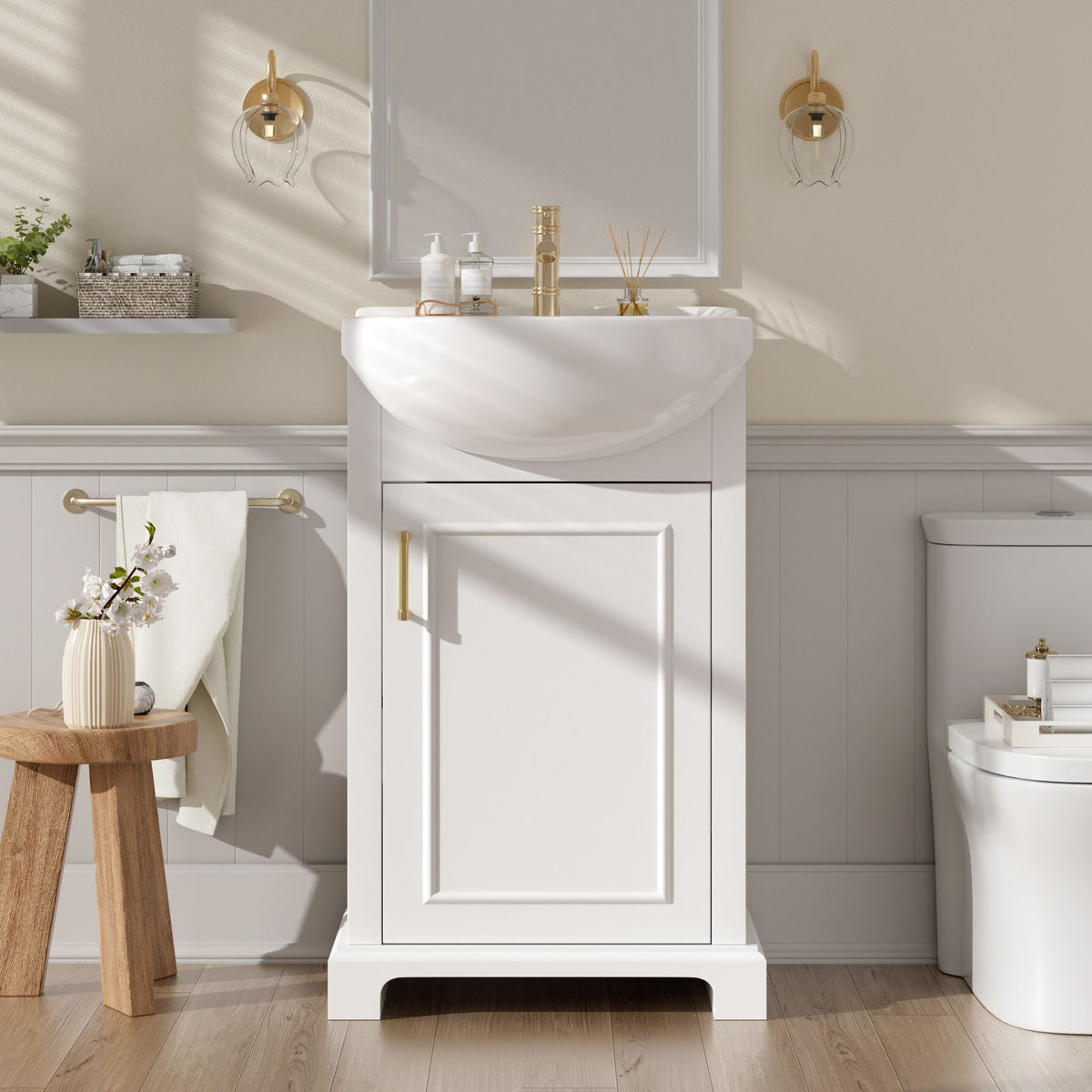 20" Bathroom Vanity With Bulged Sink, Freestanding Single Vanity Set, Soft Close Door