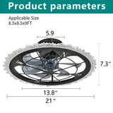 Caged Ceiling Fan & Remote Controlled Dimmable LED Lights, Flush Mount Fan, Low Profile Design - Antique Black