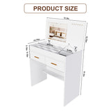 Flip Top Vanity Desk With LED Mirror & Outlet Makeup Table With 2 Drawers, Open Storage, And Jewelry Hooks - White