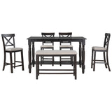Counter Height Dining Set With Shelf, 4 Chairs And Bench