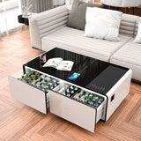 Modern Smart Coffee Table With Built-In Fridge, tooth Speaker, Wireless Charging Module, Touch Control Panel, Power Socket, USB Interface, Outlet Protection, Atmosphere Light