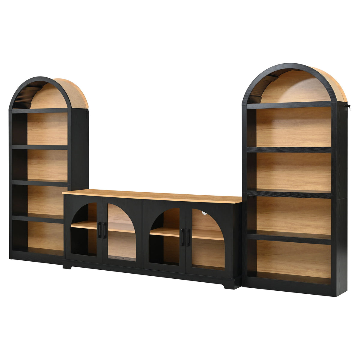 3 Piece TV Stand Set With Bookshel, Entertainment Center With Arched Design
