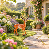 Lifelike Deer Statue With Detachable Antlers, Outdoor Garden Decor - Brown / Yellow