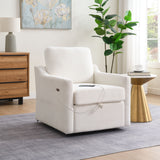 Swivel Arm Accent Chair, USB + Type C Charging And Book Pocket - White