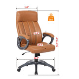 Executive Office High Back Ergonomic Desk Chair, Height Adjustable With Padded Armrest & 5 Point Base - Antique Brown