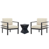 Modern 3 Piece Outdoor Patio Seating Set With Aluminum Frame And Weather Resistant Cushions - Beige / Gray