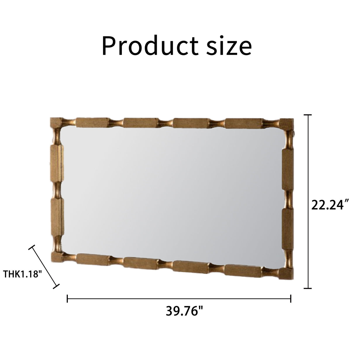 Rectangular Wall Mirror With Frame For Living Room - Gold