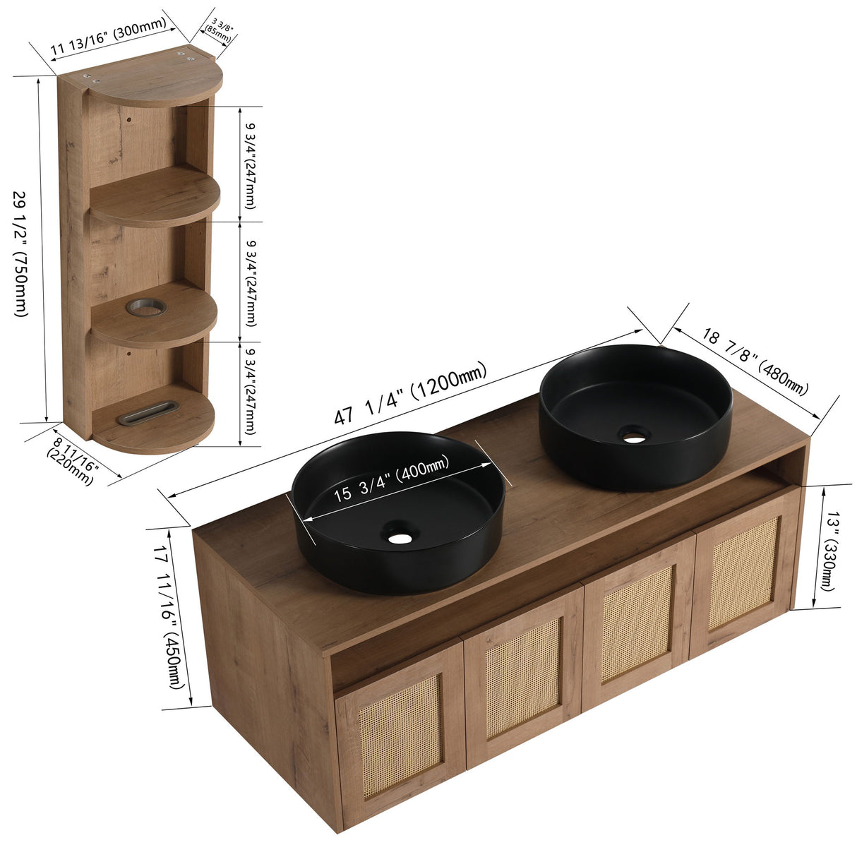 Bathroom Vanity & Art Sink And Storage Rack, Float Mounting Design