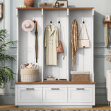 Hall Tree With Bench And Shoe Storage, 3 Large Drawers, Open Storage Shelves & Hooks