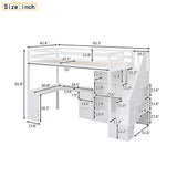 Loft Bed With L Shaped Desk, Drawers, Cabinet, And Storage Staircase