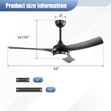 52" Ceiling Fan With 18W LED Light And Remote Control, 3 Blades DC Motor