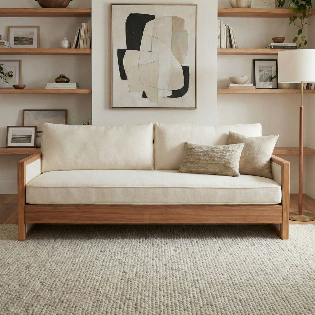 Modern 3 Seater Sofa With Armrests, Living Room Couch