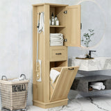 Modern Tall Storage Cabinet With Tilt-Out Compartment, Adjustable Shelves