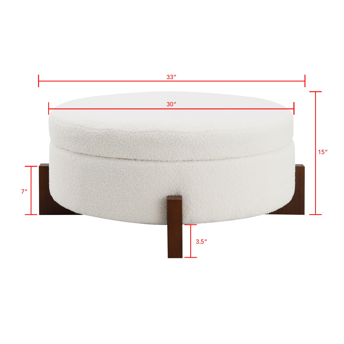 Round Storage Ottoman, Perfect For Sofa - Cream