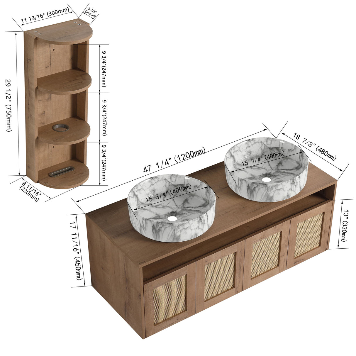 Bathroom Vanity & Art Sink And Storage Rack, Float Mounting Design