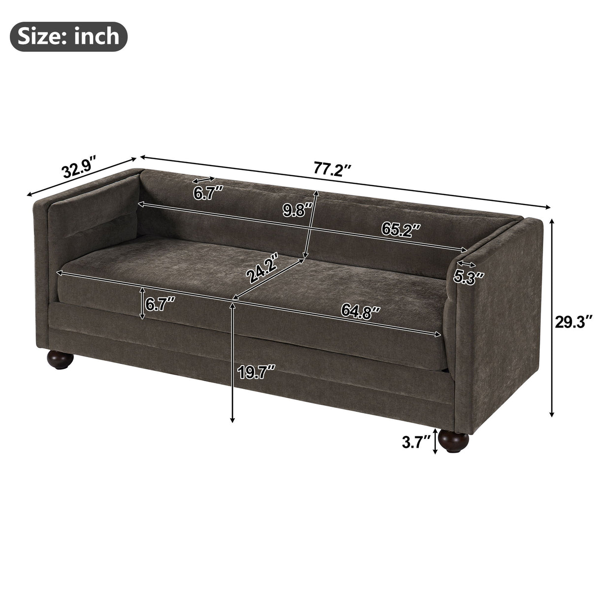 3 Seater Sofa Upholstery With Square Arms, Living Room Couch