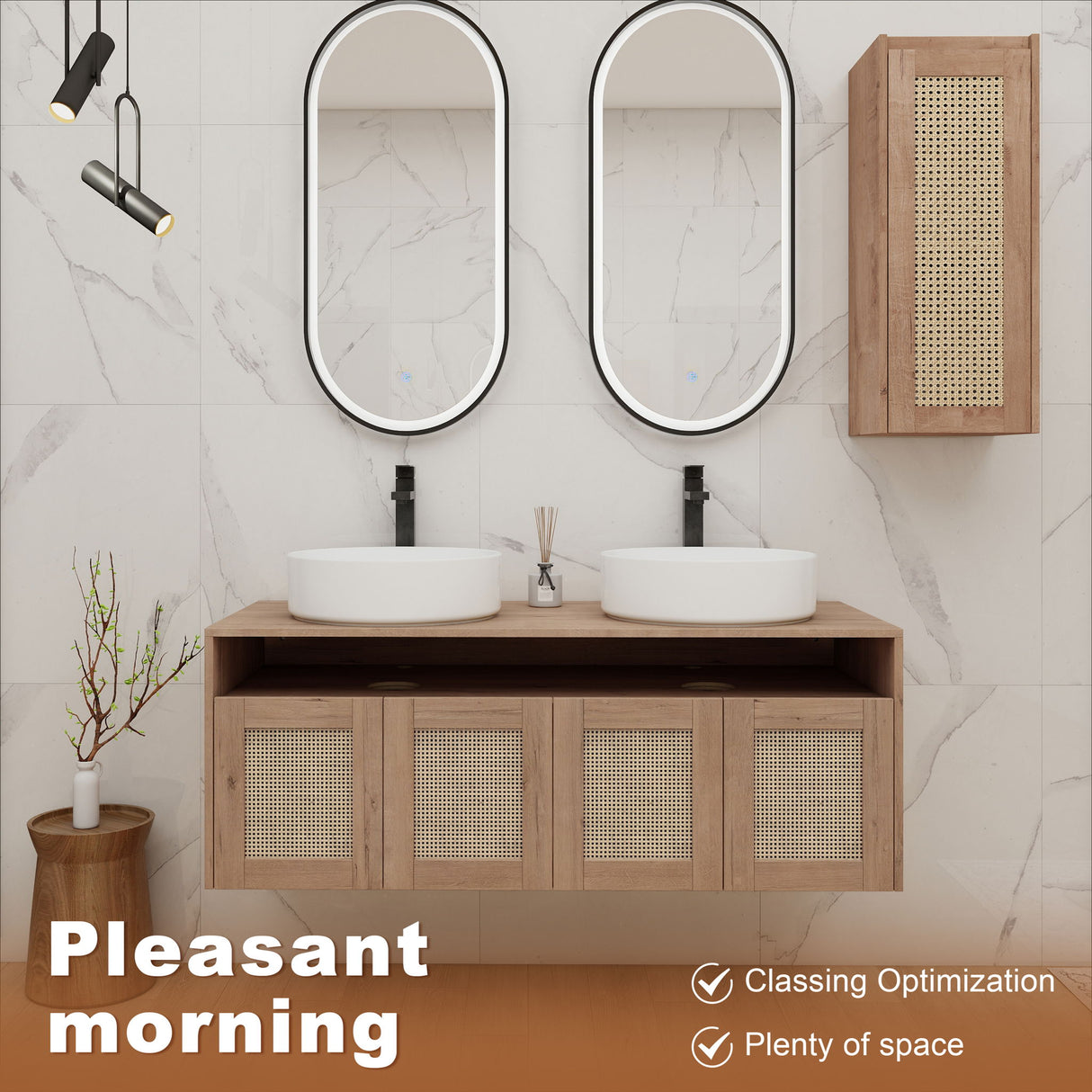 Bathroom Vanity With Art Sink And Side Cabinet, Float Mounting Design
