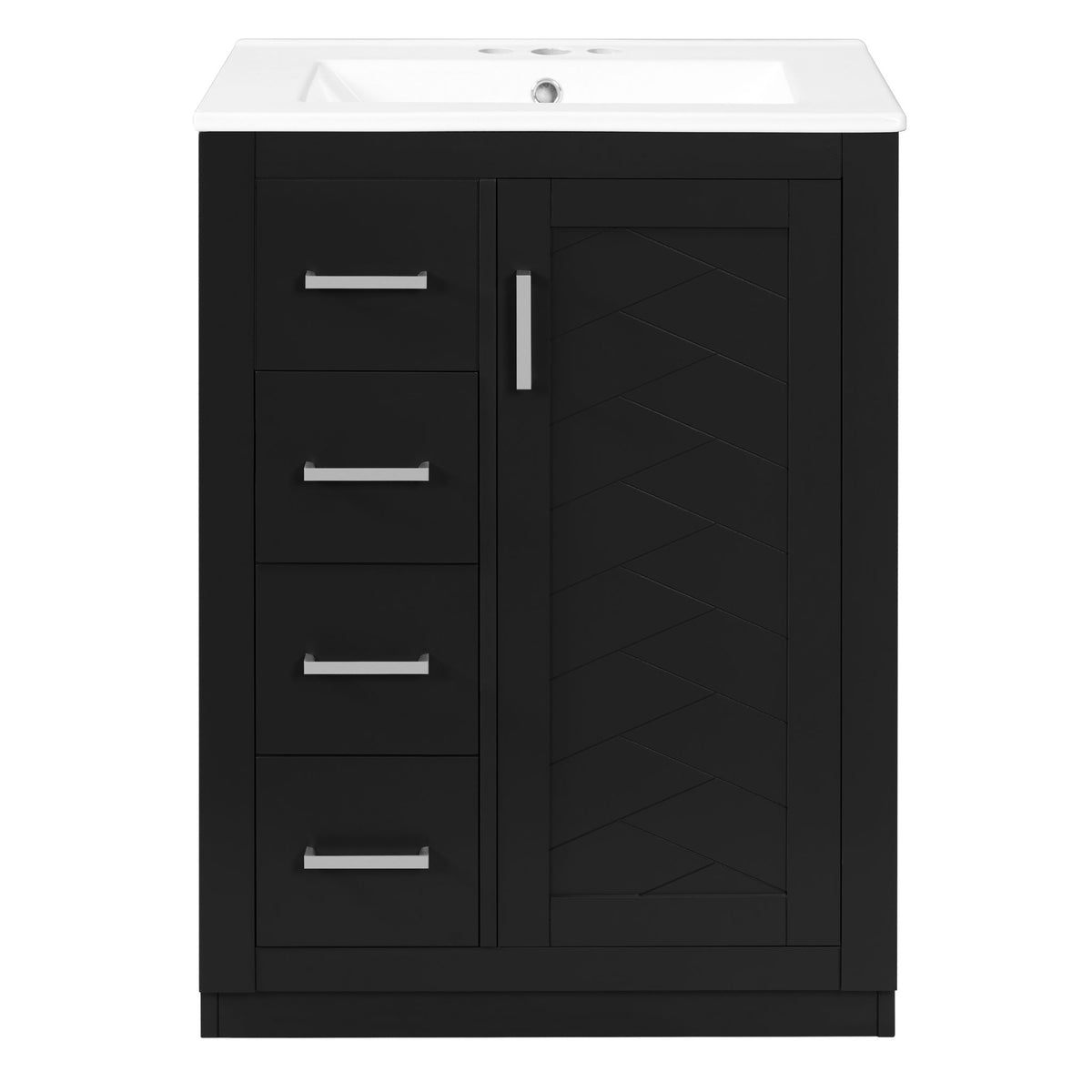 Bathroom Vanity With Integrated Sink, Rectangular Cabinet With 1 Door And 3 Drawers