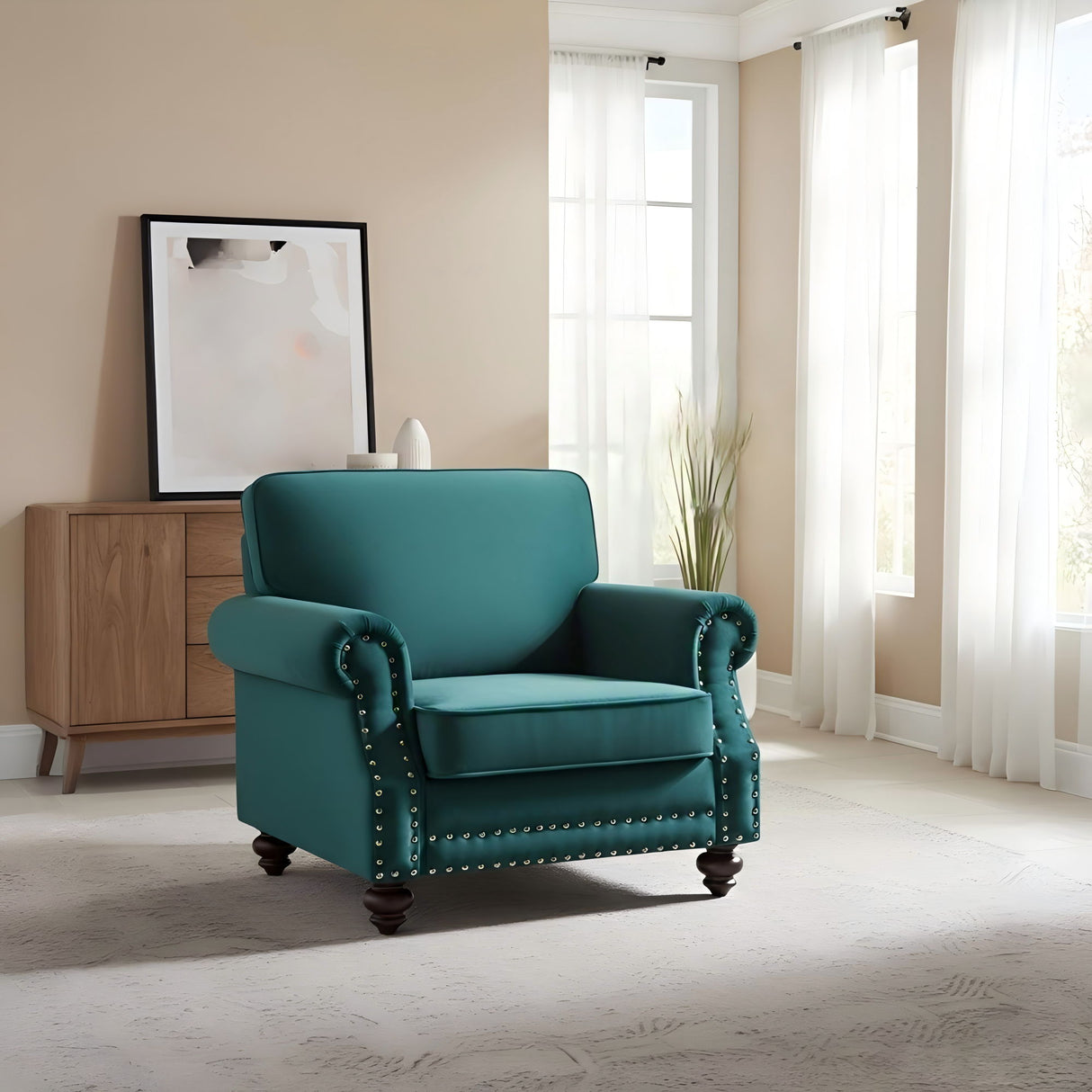 Upholstered Accent Armchair With Turned Legs For Living Room
