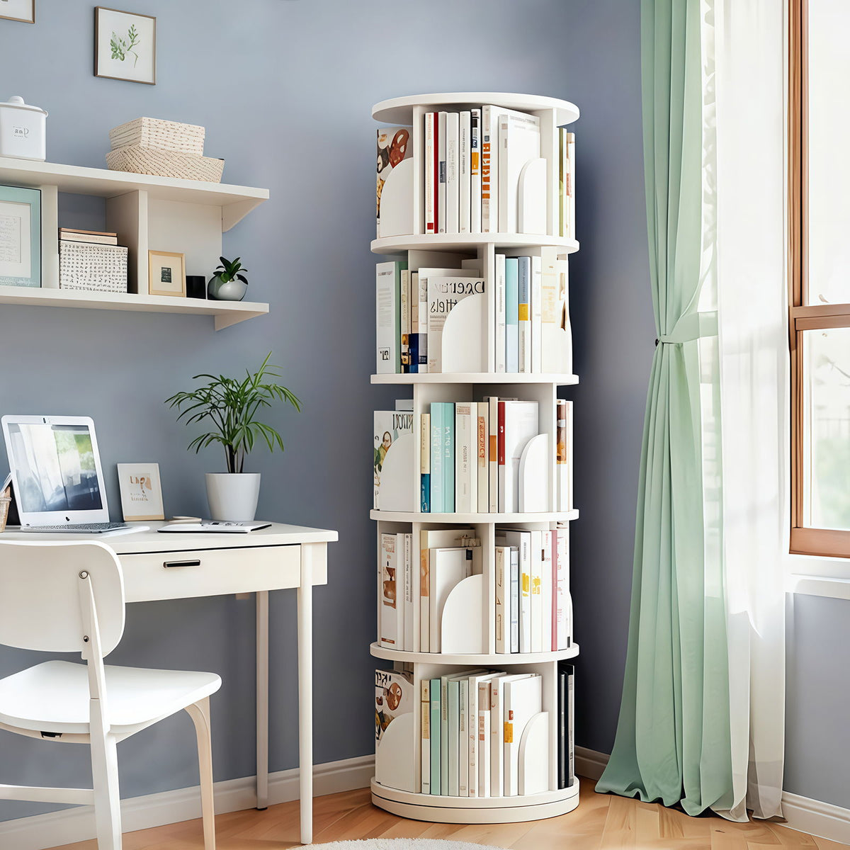 5 Tier Rotating Bookshelf, Spinning Design