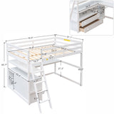 Modern Loft Bed With Built In Desk, Shelves, And 2 Drawers