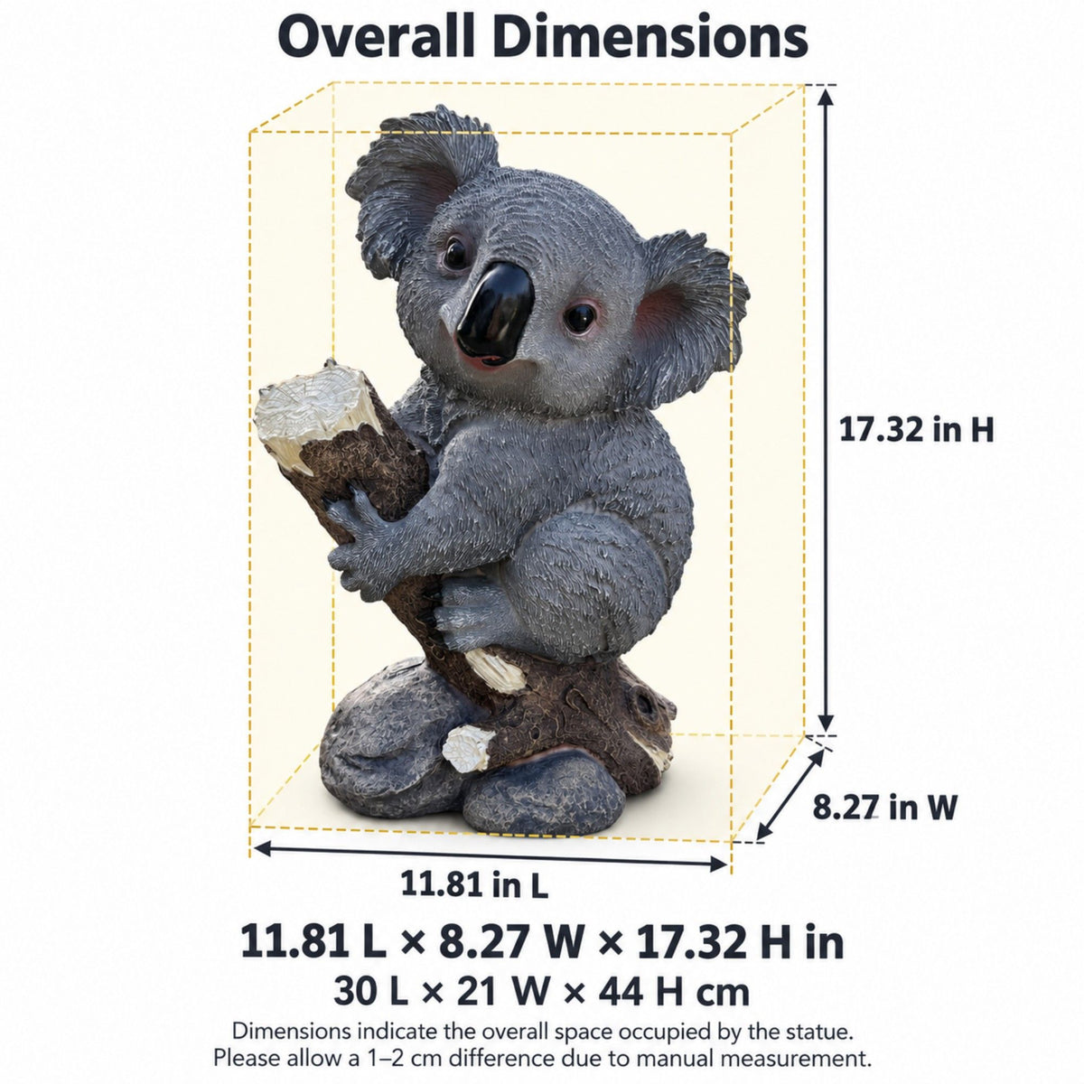 Koala Garden Statue Hand Painted Animal Sculpture With Log For Patio Home Decor - Dark Gray