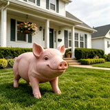 Cute Pig Garden Statue, Farm Pig Figurine Lawn Ornament, Weatherproof Outdoor Sculpture Decor - Baby Pink