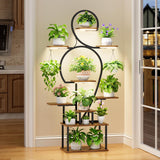 Plant Stand Indoor With Grow Light, 9 Tiered 63" Tall Indoor Plant Shelves For Multiple Plants - Walnut / Black