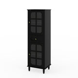 Storage Cabinet, Freestanding Curio Cabinet With Grid Doors & Drawer, Pantry Display Cabinet For Kitchen