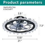 Caged Ceiling Fan With Remote Controlled Dimmable LED Lights, Flush Mount Fan, Low Profile Design - Matte Black