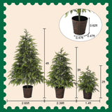 3 Piece Pre Lit Christmas Tree Set With Warm Glowing LED Lights, Sturdy Potted Base, Full Cascading Branches - Green